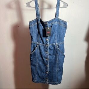 Levi's Denim Button-Front Mini Dress in Medium Blue